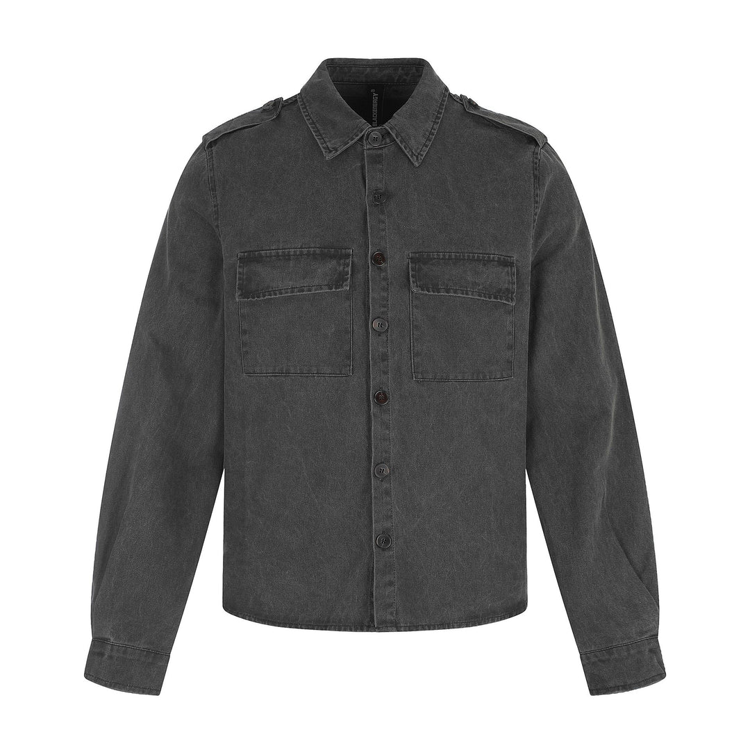 Herren Hemdjacke aus gewaschenem Denim mit Pattentaschen und Schulterklappen Echoarchiv