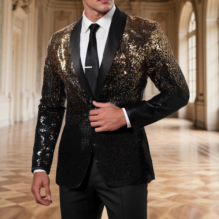 Herren eleganter Pailletten Blazer mit schwarzem Revers Echoarchiv