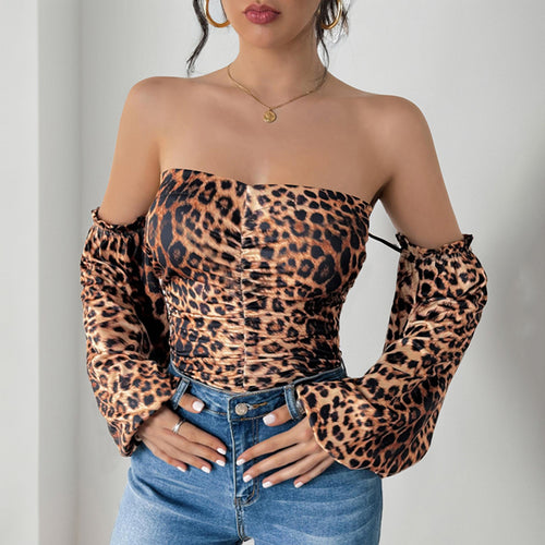 Damen Schulterfreies Bustier-Top mit abnehmbaren Puffärmeln und Raffung Echoarchiv