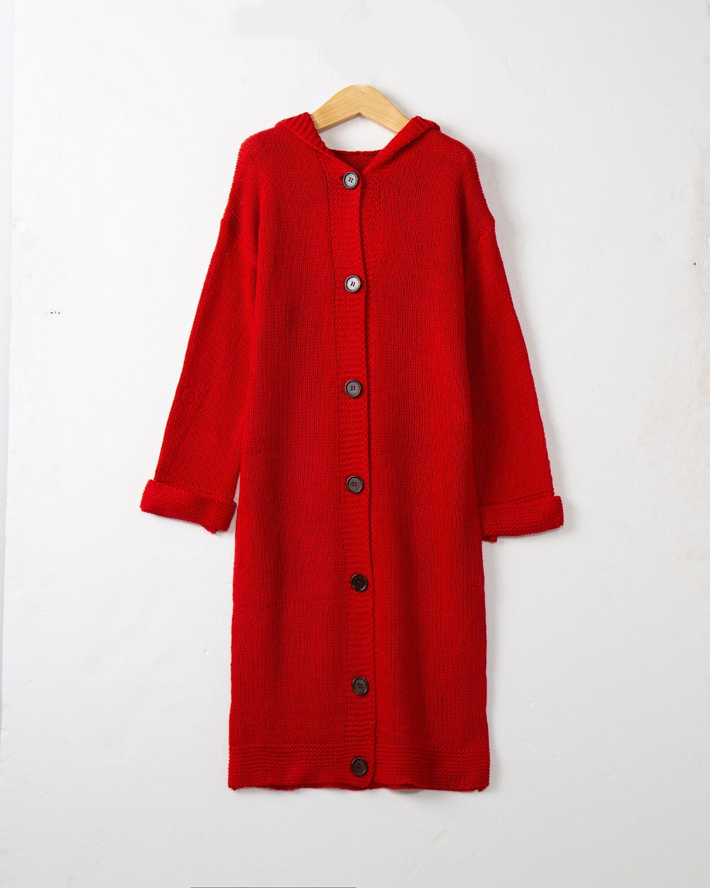 Damen Kapuzen-Longcardigan aus mitteldickem Rippstrick mit durchgehender Knopfleiste und lockerem Oversize-Schnitt Echo Archiv