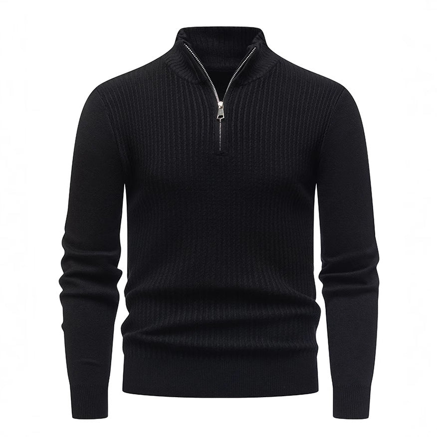 Herren Strickpullover mit modernem Stehkragen und feinem Rippdesign Echoarchiv