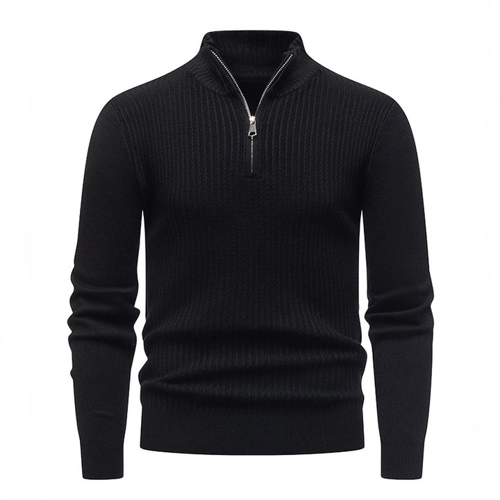 Herren Strickpullover mit modernem Stehkragen und feinem Rippdesign Echoarchiv
