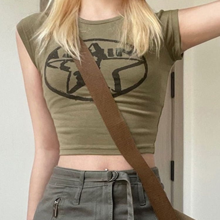 Damen Crop-Top mit kreativem Grafikprint und figurbetontem Schnitt Echo Archiv