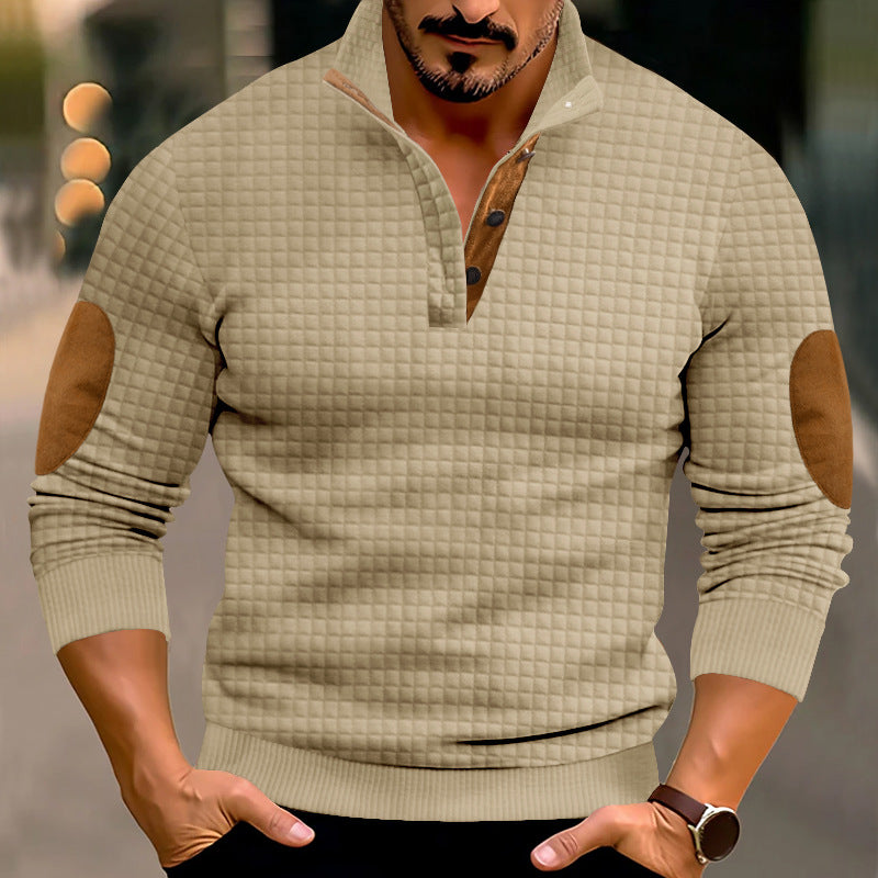 Herren Pullover mit Stehkragen und kontrastierenden Lederdetails Echoarchiv