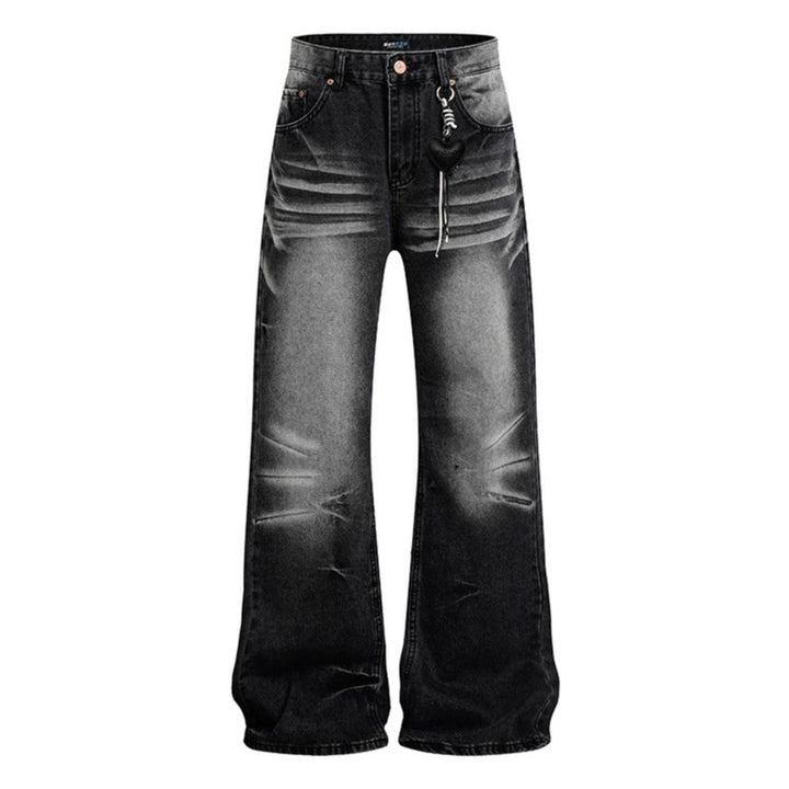 Damen Weite Vintage-Jeans im Schlagstil mit Used-Wash und Herz-Anhänger Echoarchiv