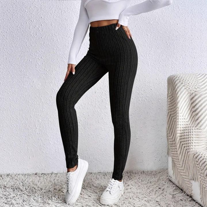 Damen Hochgeschnittene Rippstrick-Leggings mit elastischem Taillenbund Echoarchiv