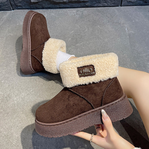 Damen Gefütterte Plateau‑Winterstiefeletten mit Teddyfell‑Kragen und rutschfester Profilsohle – Varelle