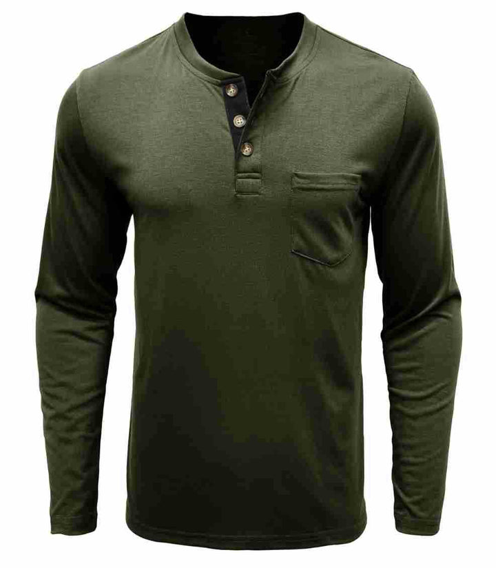 Herren Langarm-Henley-Shirt mit modischen Knöpfen Echoarchiv
