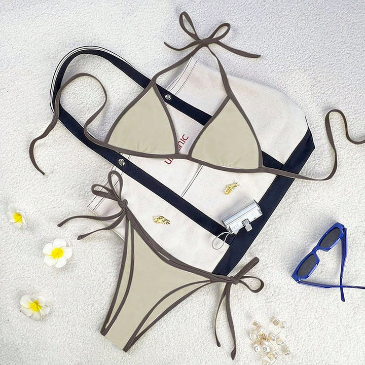 Damen Triangel-Bikini mit kontrastierenden Trägern Echoarchiv