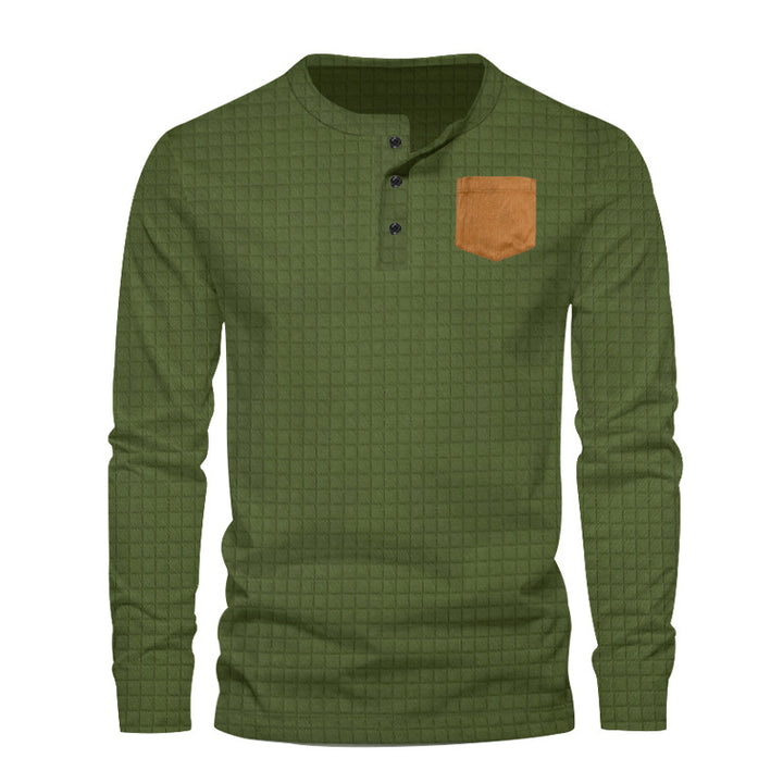 Herren Langarm-Henley-Shirt mit strukturiertem Design und dekorativer Brusttasche Echoarchiv