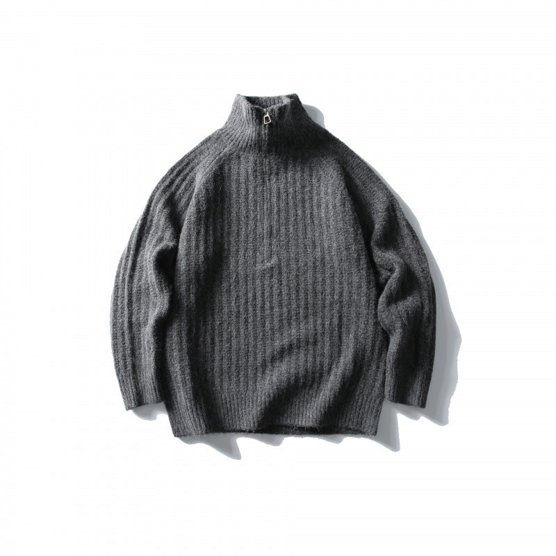 Unisex Oversize-Rippstrick-Halbzip-Pullover mit Stehkragen Echo Archiv