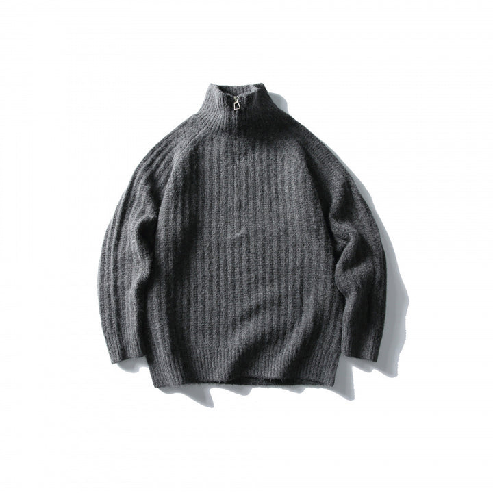 Unisex Oversize-Rippstrick-Halbzip-Pullover mit Stehkragen Echo Archiv