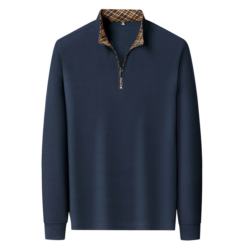 Herren Langarm-Halbzip-Pullover mit Stehkragen und kariertem Innenkragen – Marzano