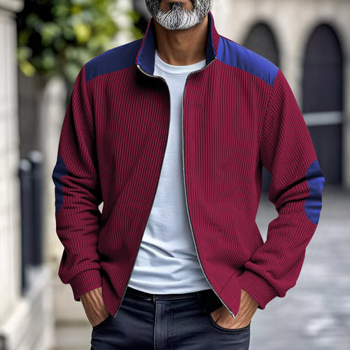 Herren nan gerippte Stehkragen-Sweatjacke mit durchgehendem Reißverschluss, Schulter- und Ellbogen-Patches Echo Archiv