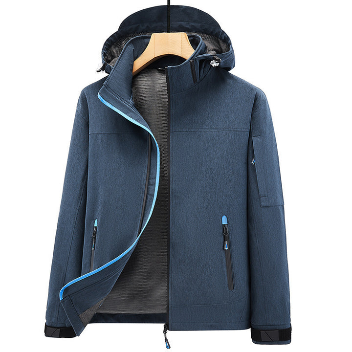 Herren Wetterresistente Softshell-Outdoorjacke mit Kapuze, hohem Kragen und verschweißten Nähten Echo Archiv
