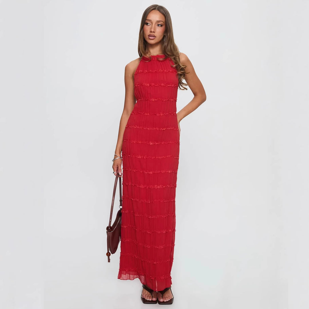 Damen Maxikleid mit schulterfreiem Design und fließenden Rüschen Echo Archiv