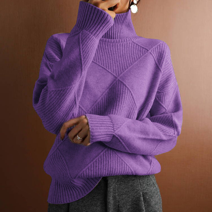 Damen nan weit geschnittener Strickpullover mit hohem Rollkragen und Rautenmuster Echo Archiv