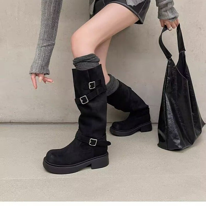 Damen Modische Overkneestiefel mit Schnallen-Design Echo Archiv