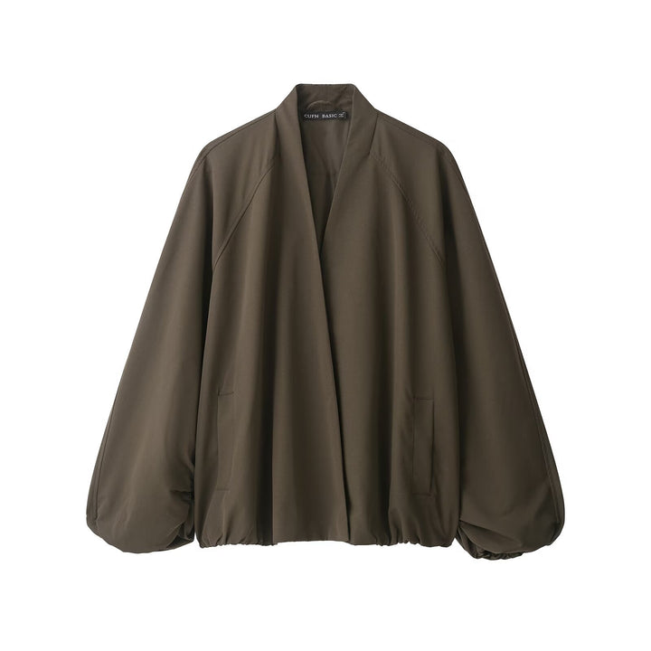 Damen Oversize Cropped Bomberjacke mit offenem V-Ausschnitt und elastischem Saum Echo Archiv