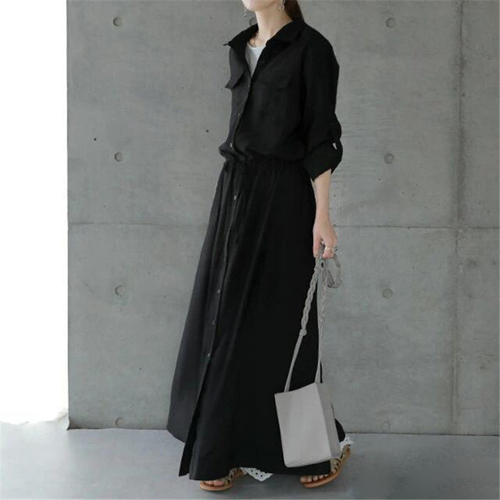 Damen nan langes Hemdkleid mit Tunnelzugtaillierung und aufgesetzten Brusttaschen Echo Archiv