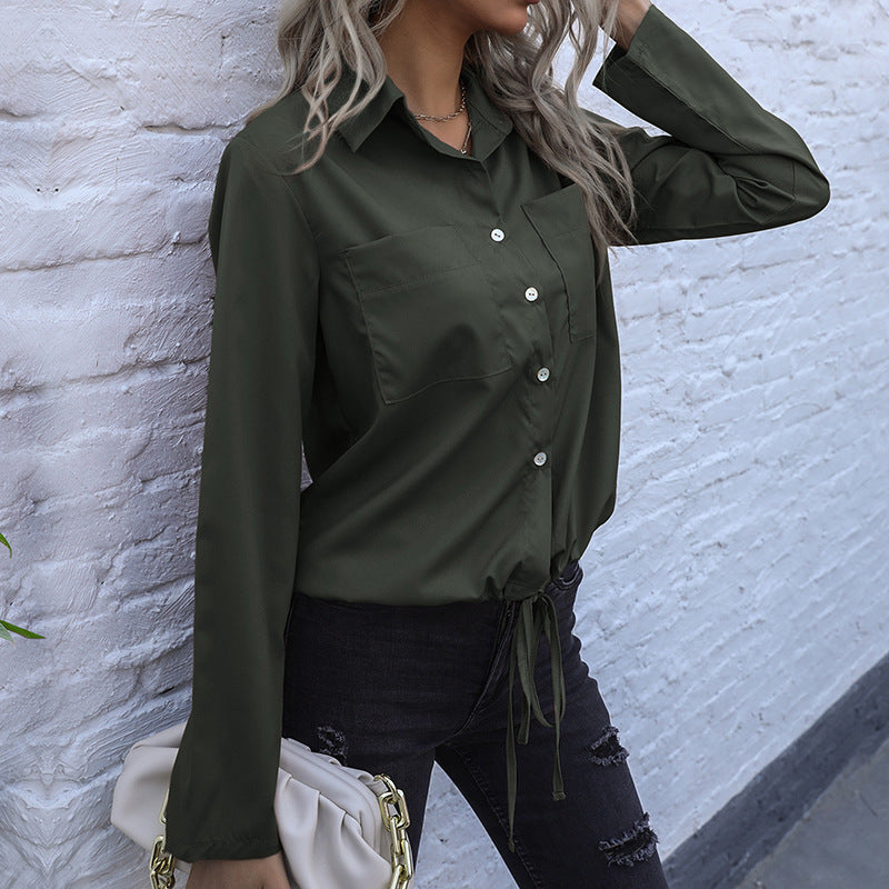 Damen Hemdbluse mit Kordelzug, Brusttaschen & lockerer Passform Echoarchiv