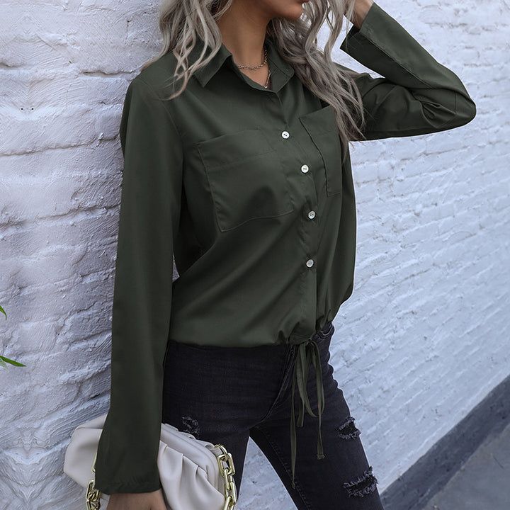 Damen Hemdbluse mit Kordelzug, Brusttaschen & lockerer Passform Echoarchiv