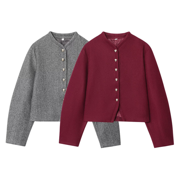 Damen Kurzjacke aus Wollmix mit Rundhals und Zierknopfleiste Echoarchiv