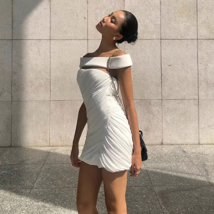 Damen Elegantes Minikleid mit schulterfreiem Design und raffinierten Drapé-Elementen Echo Archiv
