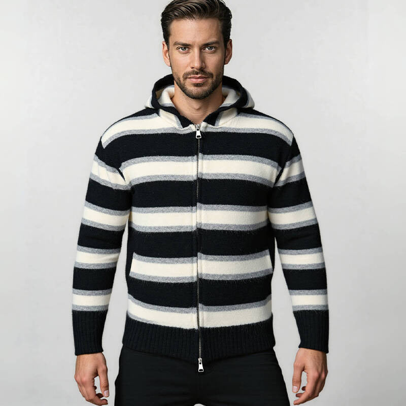 Herren gestreifte Kapuzenjacke mit praktischem Reißverschluss und weichem Fleece Echoarchiv