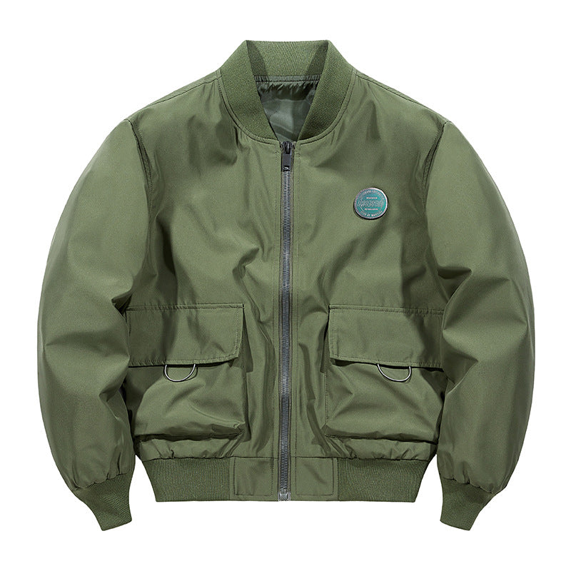 Men's short-length military-inspired zip bomber jacket with dual flap cargo pockets and D-ring accents – Brevano