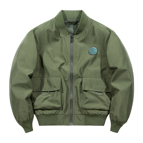 Men's short-length military-inspired zip bomber jacket with dual flap cargo pockets and D-ring accents – Brevano