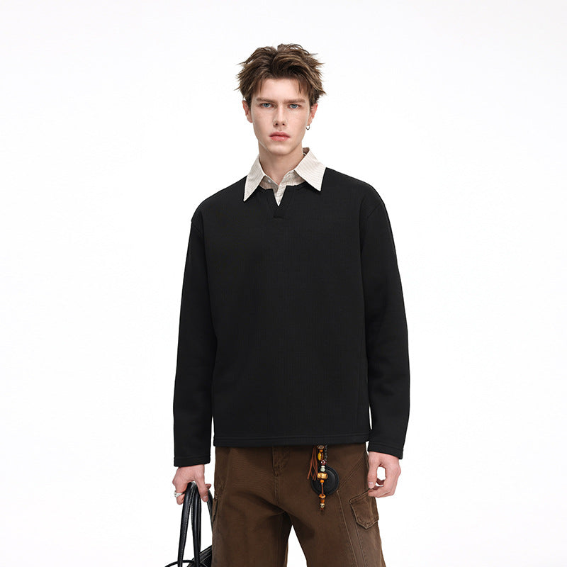 Herren Strukturierter Waffel‑Thermo‑Pullover mit V‑Einsatz und weiter Passform Echo Archiv