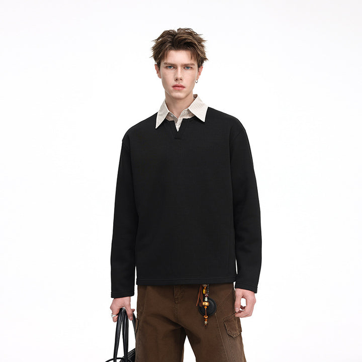 Herren Strukturierter Waffel‑Thermo‑Pullover mit V‑Einsatz und weiter Passform Echo Archiv