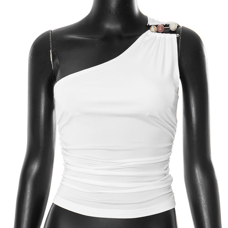 Damen asymmetrisches Trägeroberteil mit dekorativen Knopfdetails und figurformendem Design Echo Archiv