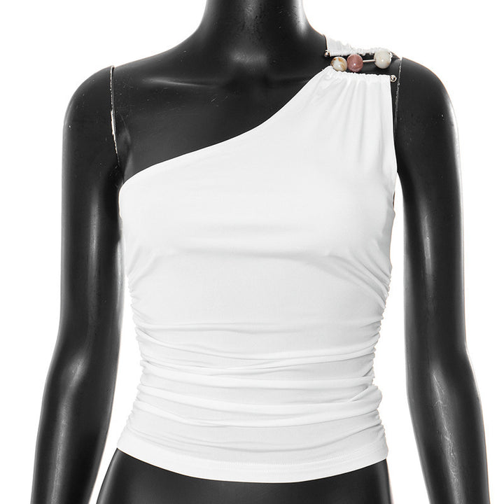 Damen asymmetrisches Trägeroberteil mit dekorativen Knopfdetails und figurformendem Design Echo Archiv