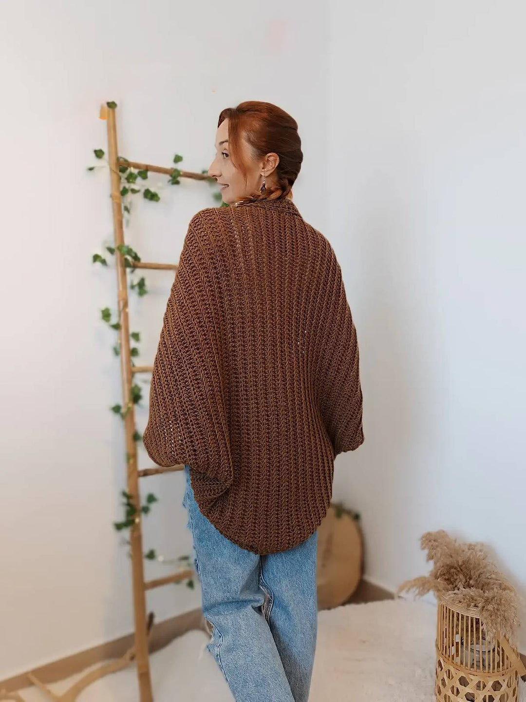 Damen Oversized gehäkelter Poncho Schal aus grobem Strick Drune