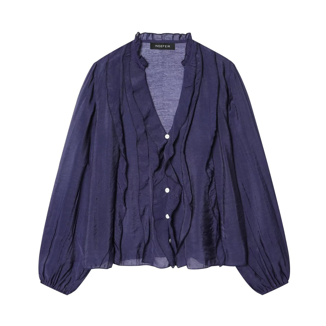 Damen Leichte Chiffon-Bluse mit Volantknopfleiste und Ballonärmeln Echo Archiv