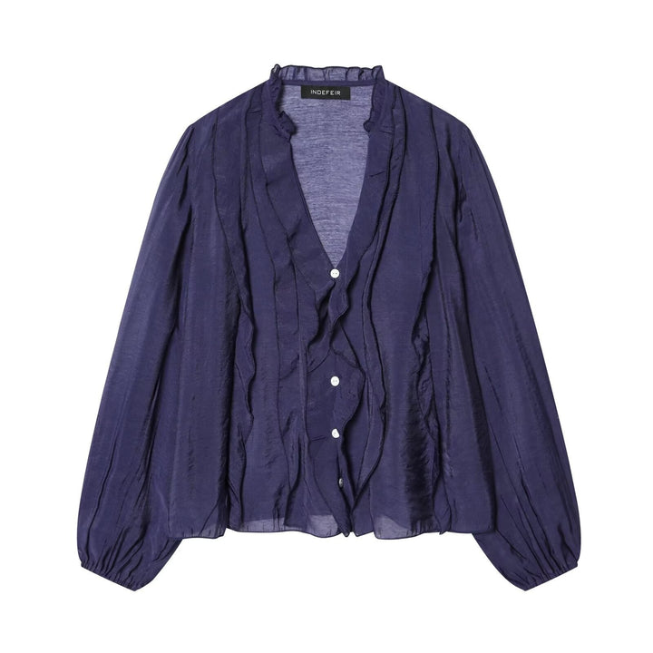 Damen Leichte Chiffon-Bluse mit Volantknopfleiste und Ballonärmeln Echo Archiv