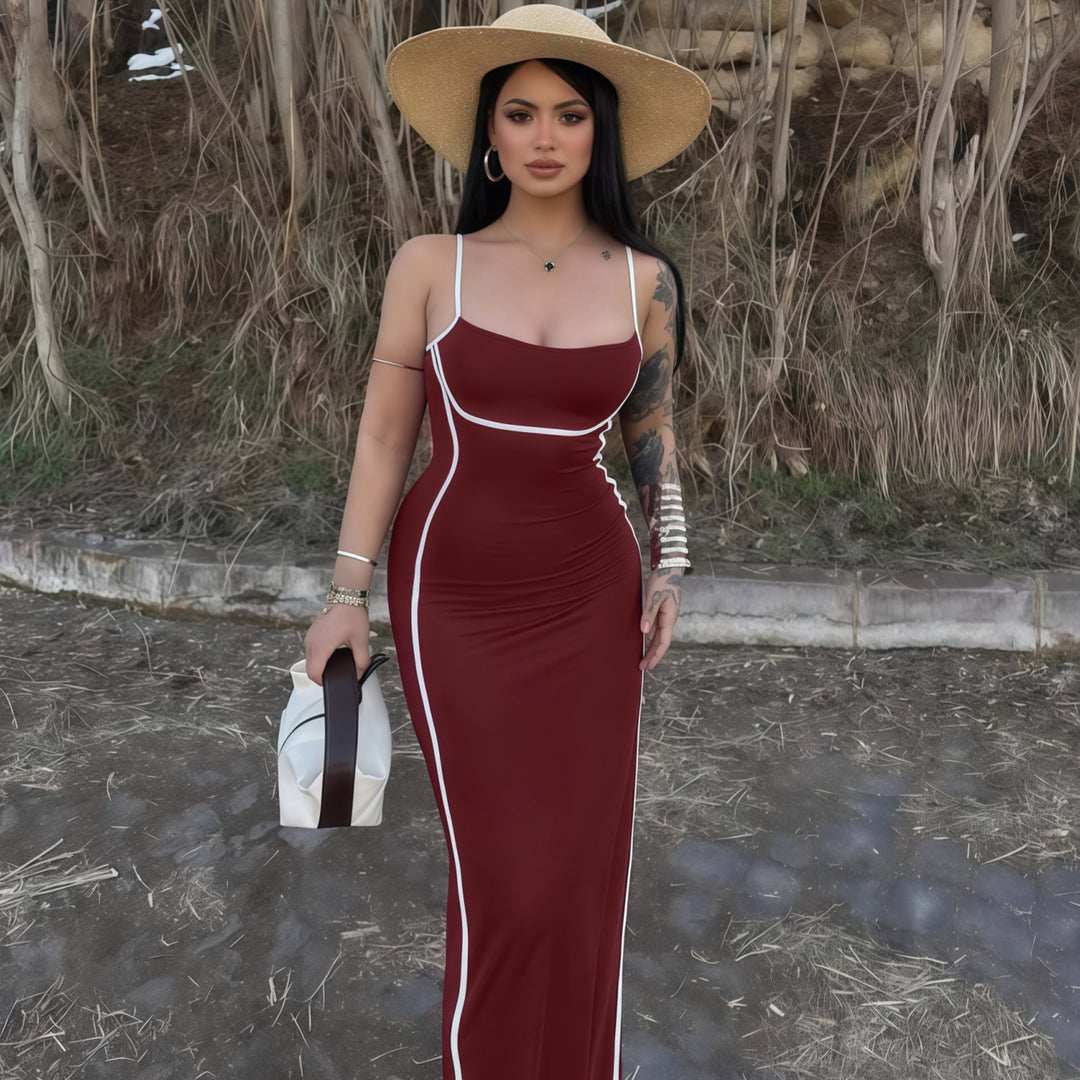 Damen elegantes Maxikleid mit schmalen Trägern und figurformendem Schnitt Echo Archiv