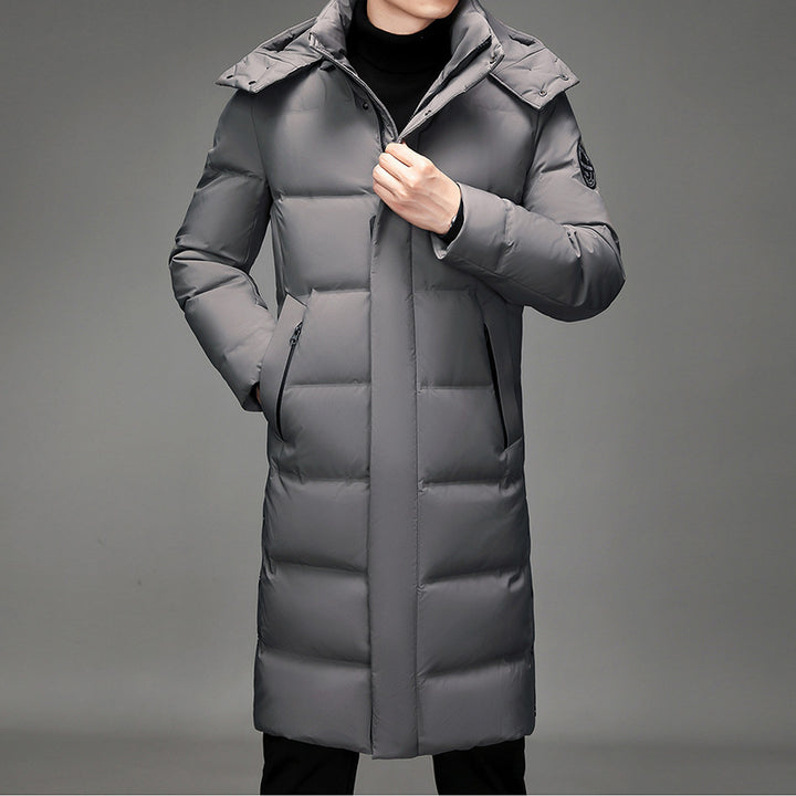 Herren Maxilanger Thermosteppmantel mit hohem Kragen und verdeckter Front Echo Archiv