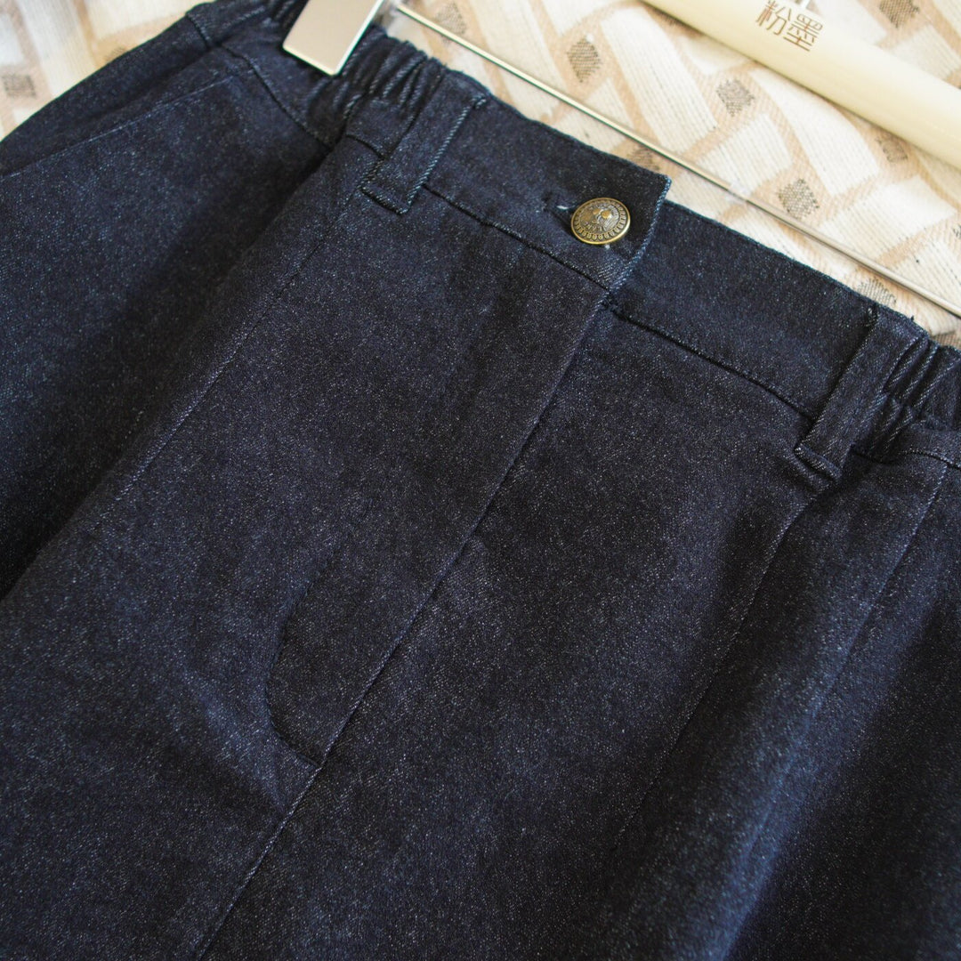 Damen Jeans-Midirock mit elastischem Bund Echoarchiv