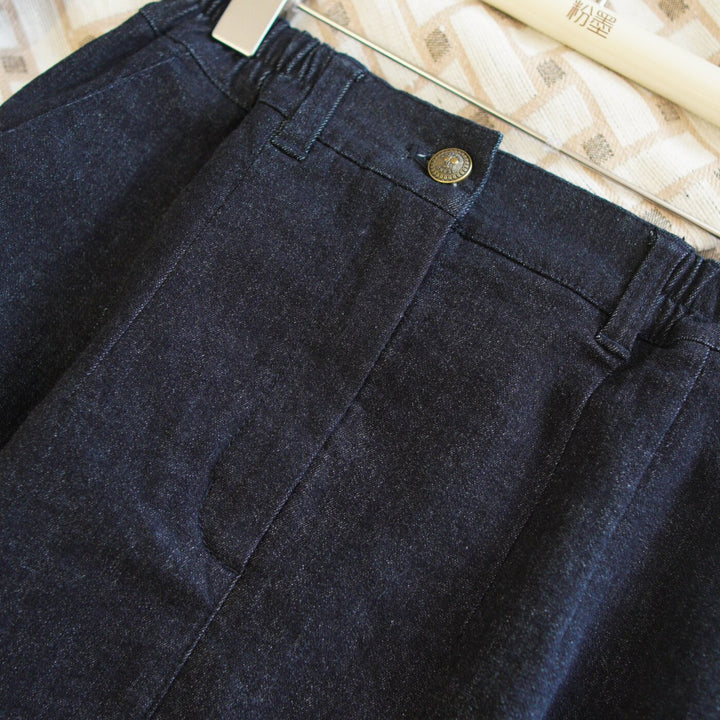 Damen Jeans-Midirock mit elastischem Bund Echoarchiv