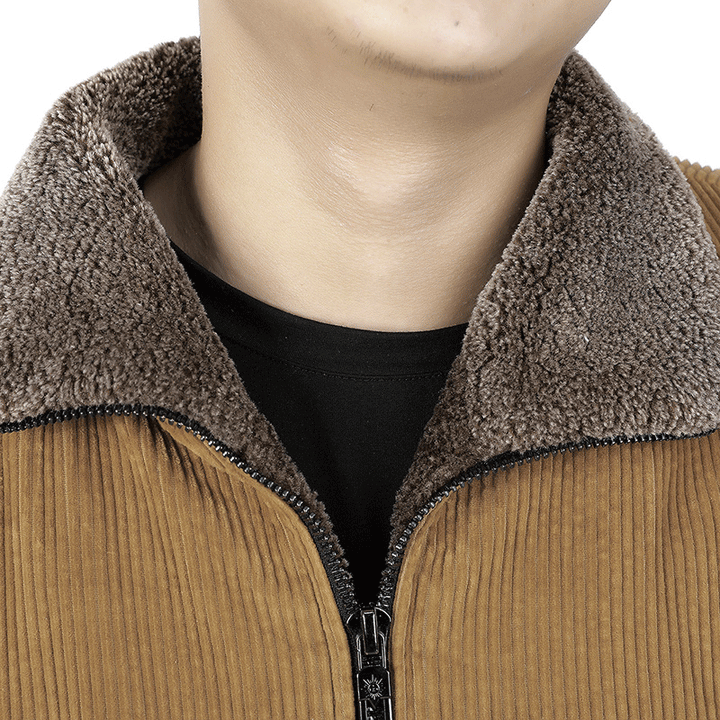 Herren Kurz geschnittene Cord‑Bomberjacke mit Teddykragen und Rippbündchen – Brevano