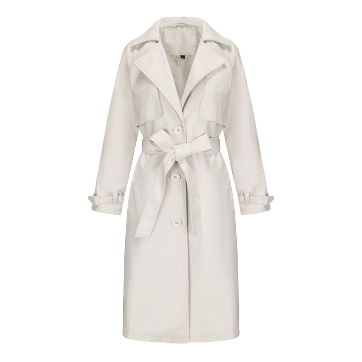 Damen nan langer taillierter Kunstleder-Trenchcoat mit Bindegürtel Echo Archiv