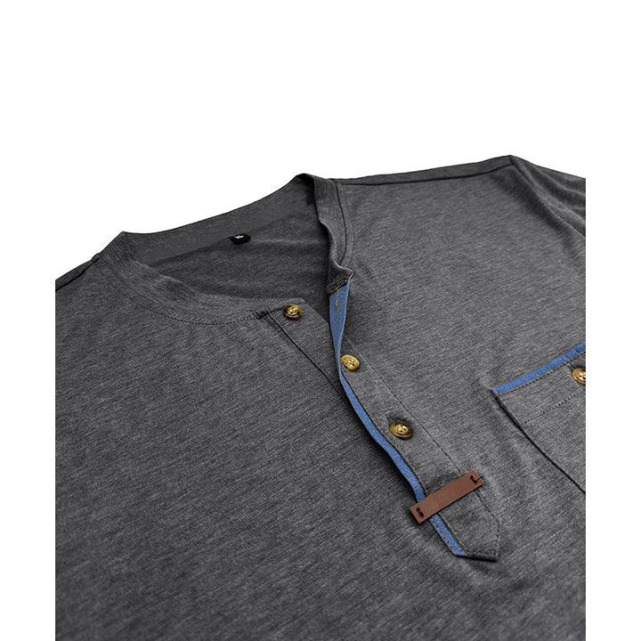 Herren Langarm-Henley-Shirt mit kontrastierenden Knöpfen und Brusttasche Echoarchiv