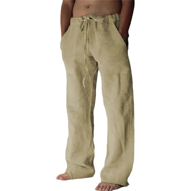 Herren Leinenhose mit weitem Schnitt Kordelzug und Seitentaschen – Sorevano