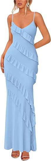 Damen Maxikleid mit Rüschen und Spaghettiträgern Echo Archiv