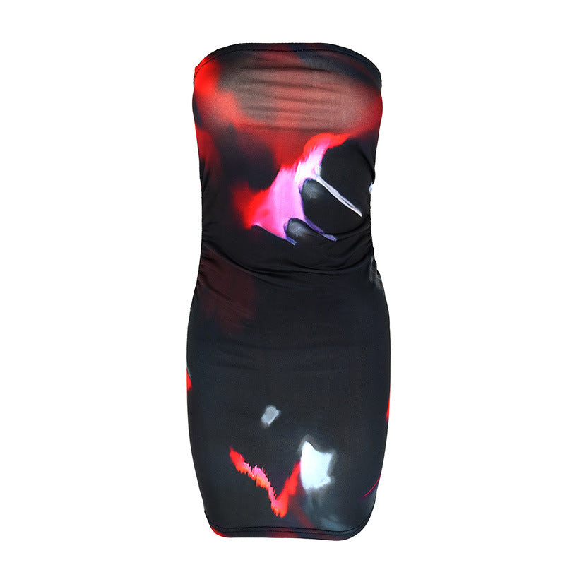 Damen ärmelloses Minikleid mit Raffung und modernem Muster Echo Archiv