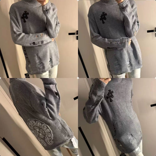 Damen Modischer Grobstrickpullover mit Rollkragen und distressed Design Echoarchiv