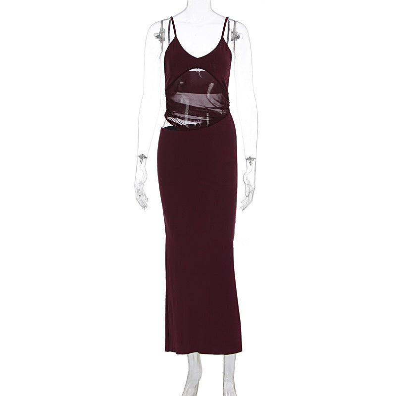 Damen elegantes bodenlanges Wickelkleid mit feinen Trägern und figurformendem Design Echo Archiv